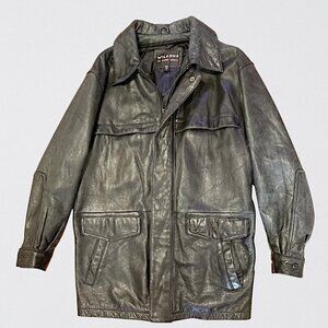 Wilson's Leather Big and Tall Black Leather Hooded Coat with Belt